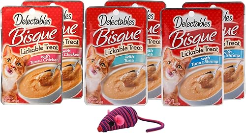 Delectables Bisque Lickable - Golosinas húmedas para gatos adultos y mayores, paquete de 3 sabores y tamaño del juguete paquete de 6 sabores variedad