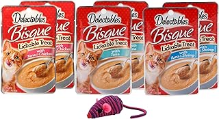 Delectables Bisque Lickable Wet Cat Treats for Adult & Senior Cats Bundle of 3 Flavors and Toy Size:Pack of 6 Flavor:Variety