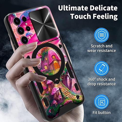Vista 170 de Funda para Samsung Galaxy A13 5G con cubierta deslizante para lente de cámara y anillo giratorio de 360 grados, soporte híbrido de doble capa Flores