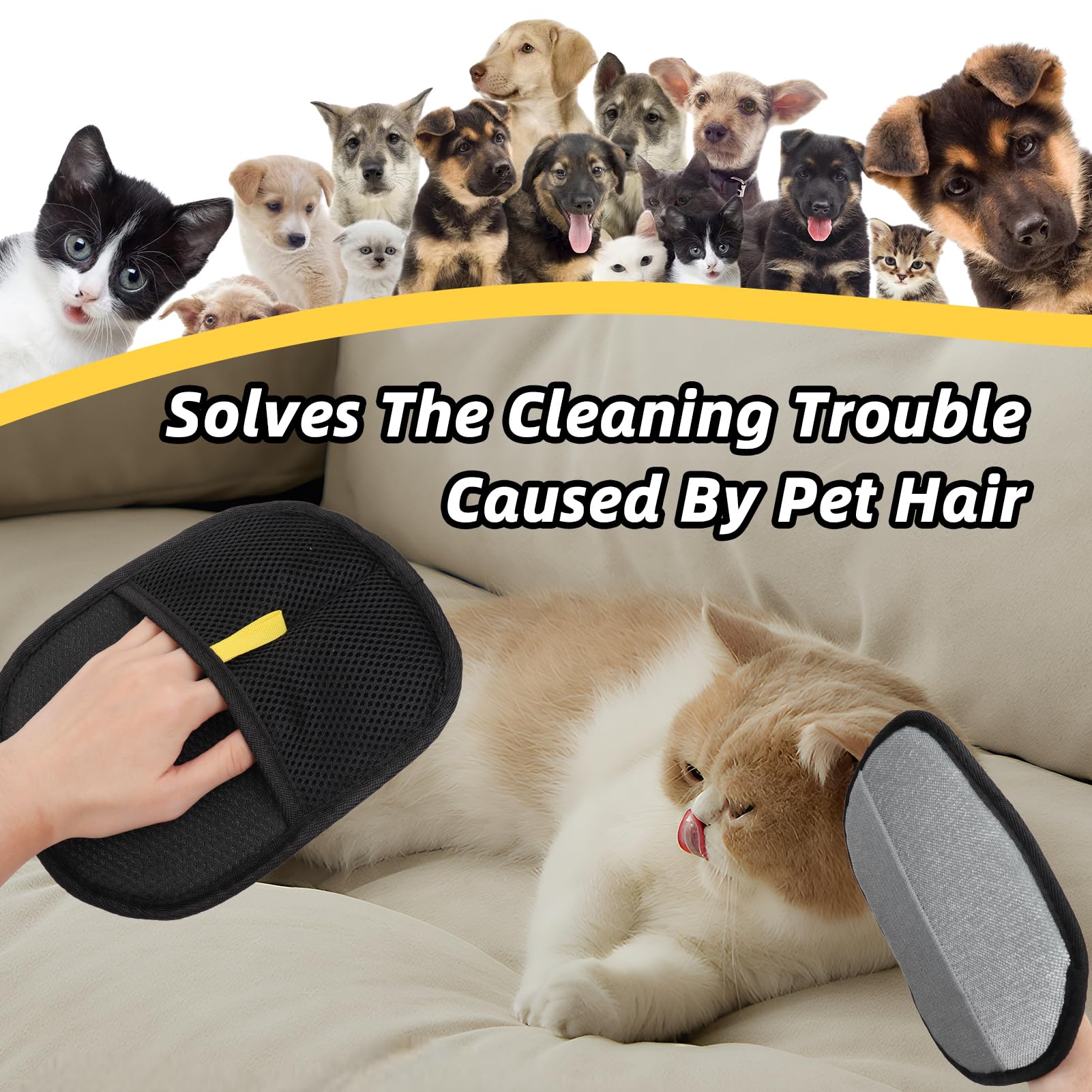 2 Pièces Gant Anti Poils Animaux,Gant Poil Chat,Antistatique Et Lavable,Efficace pour Chiens Et Chats,avec PoignéE AntidéRapante,pour Le Toilettage, Le Massage Et La Propreté-Noir