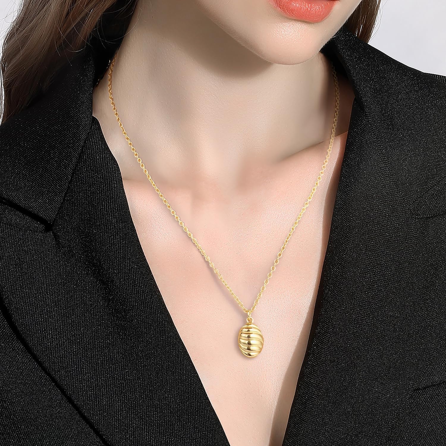 14K Gold Necklaces for Women Gold pendant Necklaces for Women Oval Pendant Necklace Simple and Timeless Soft Shine Charm Oval Necklace for Womens 16+2in - Image 3