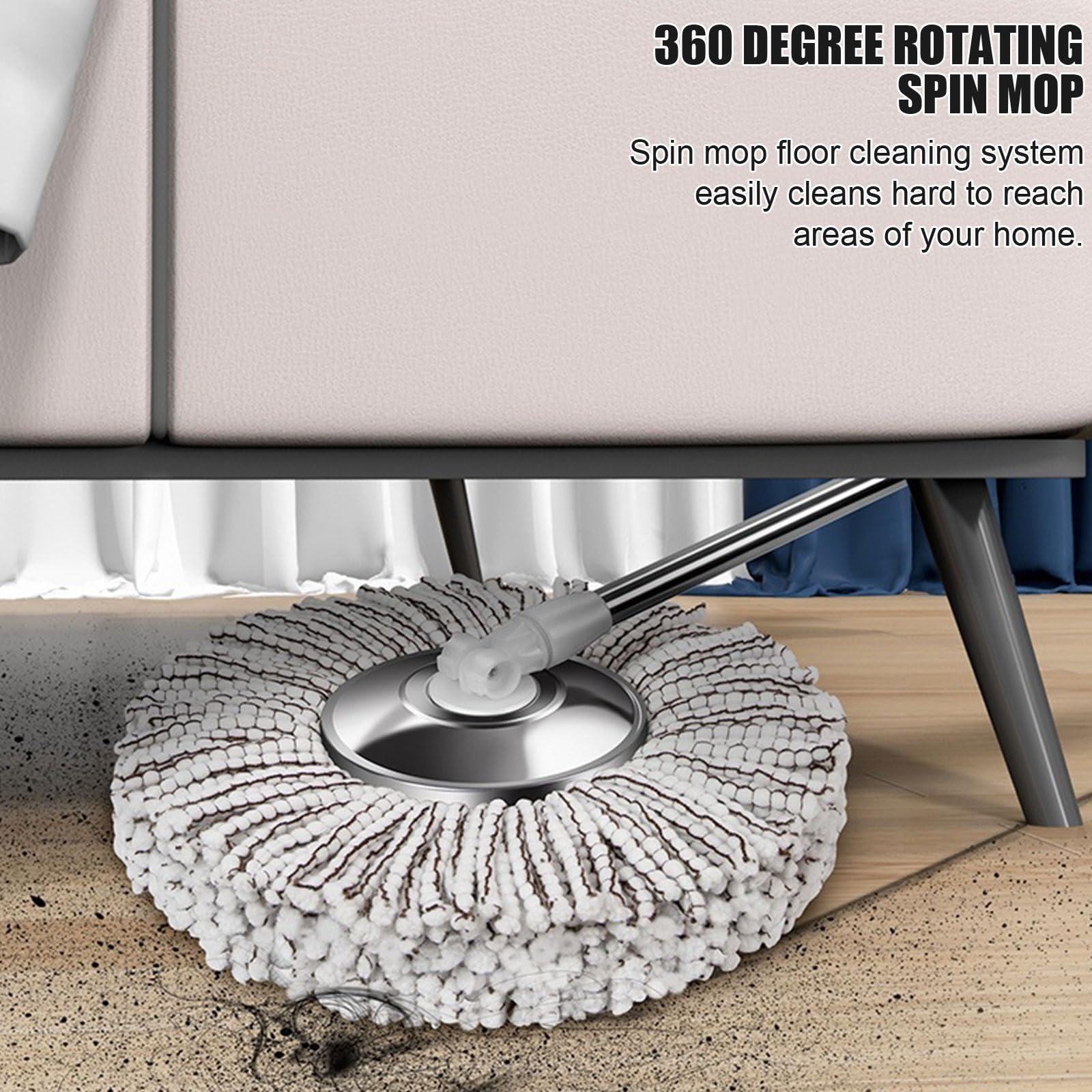 Este Juego de fregona giratoria y Cubo con escurridor Incluye 5 recambios de Microfibra y 2 Mangos Ajustables de Acero Inoxidable, Apto para la Limpieza de Suelos de Madera, laminados y Bald