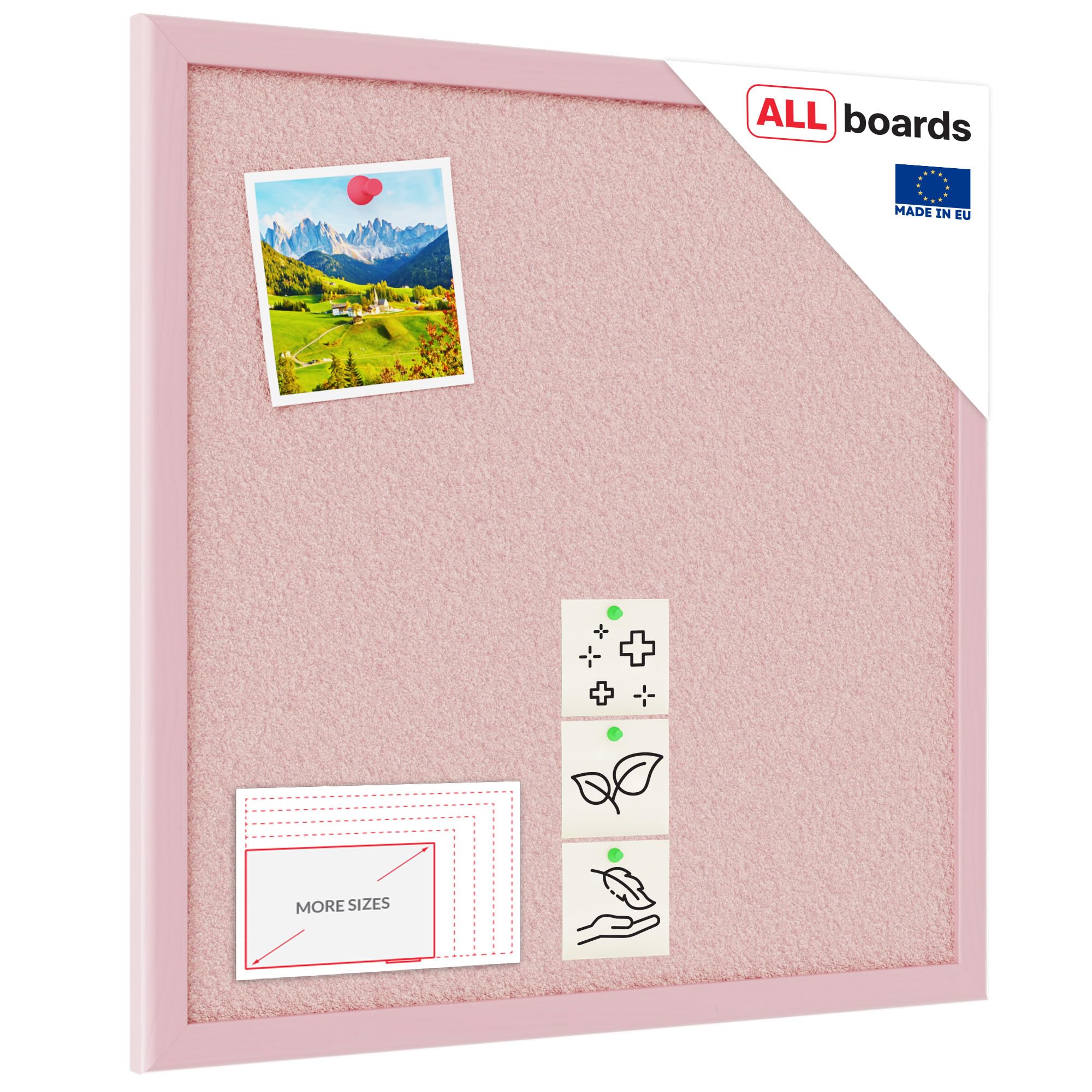 ALLboards Cork noticeboard with Pink ALLboards Cork Surface, 40×40 cm, Wooden Frame Lacquered in Pink — image 1