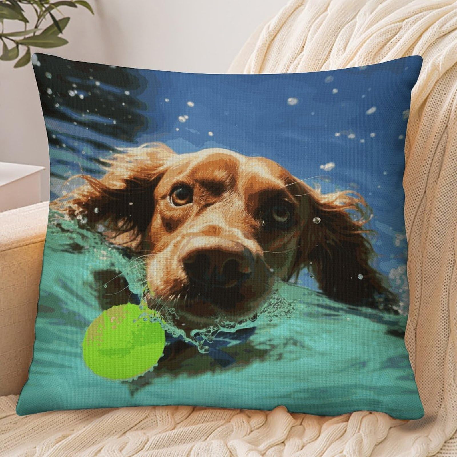 Fekiloot Style Funny Swimming Dog Pillowcase Pillow Sham Pillow Case
