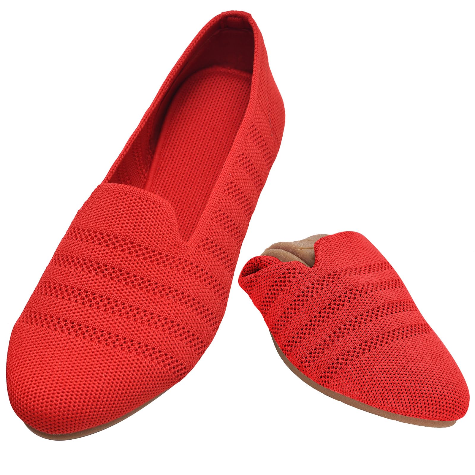 Puxowe Damen Ballerina Slip On Strick Kleid Flache Schuhe Pumps Bequem Ballerinas für Damen Runde Zehe