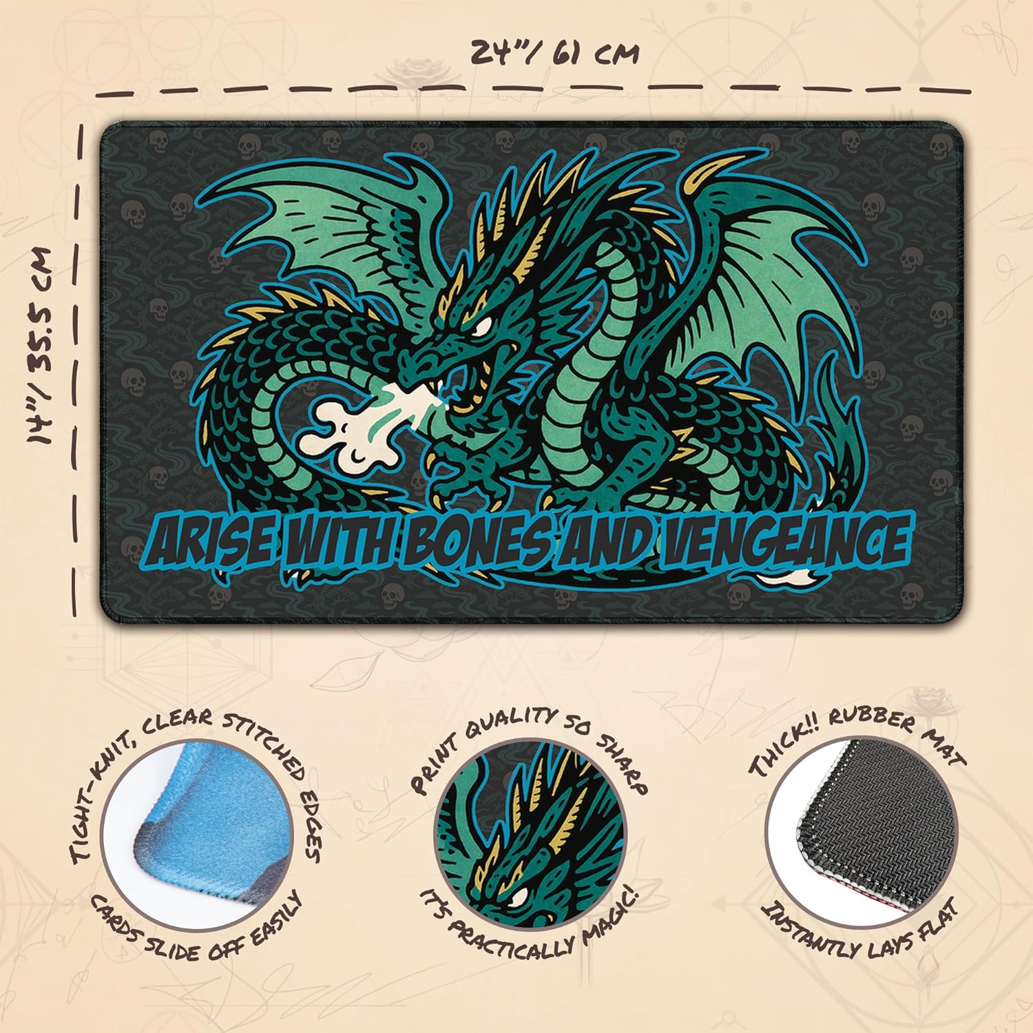 Black Dragon (Stitched) - MTG Playmat - Compatible with Magic The Gathering Playmat - Play MTG, YuGiOh, TCG - Original Play Mat Art Designs & Accessories