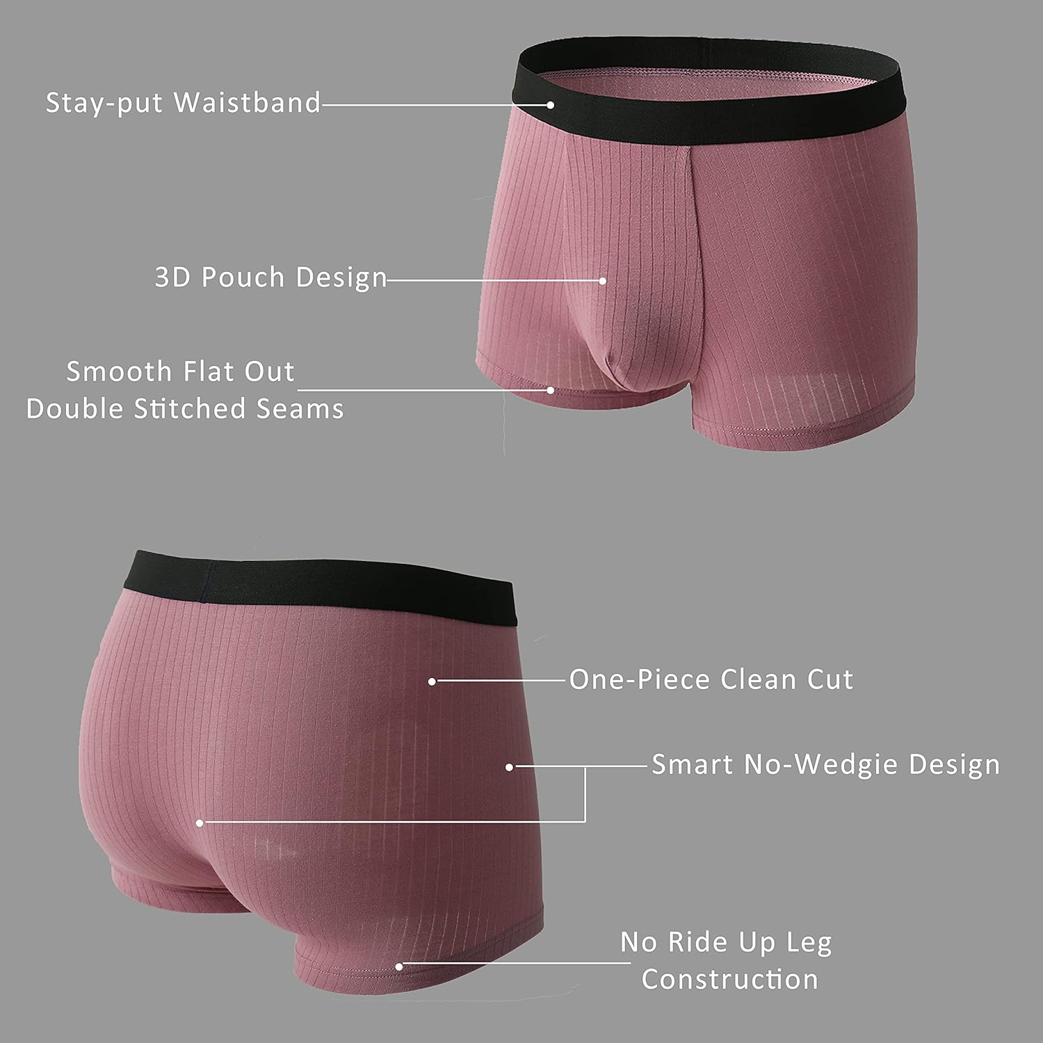 Mens No Ride-up Boxer Briefs Stretch Comfortable Breathable Cotton Underwear 4 Pack - Image 2