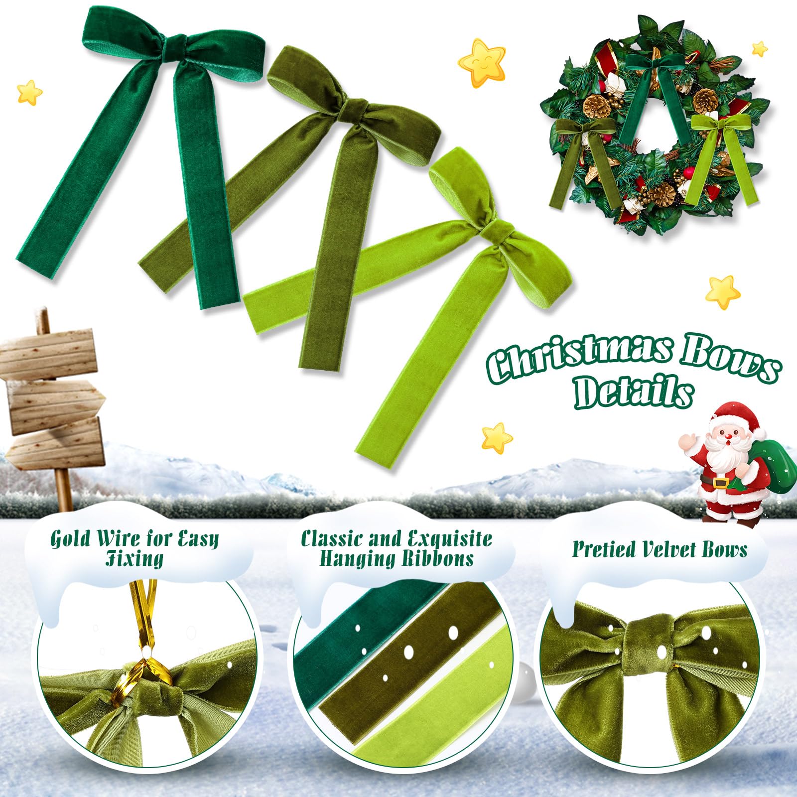 Juego de 36 lazos de terciopelo de Navidad, lazos de Navidad, para manualidades, manualidades, regalos, para guirnaldas, decoración del hogar, boda, decoración interior al aire libre (verde