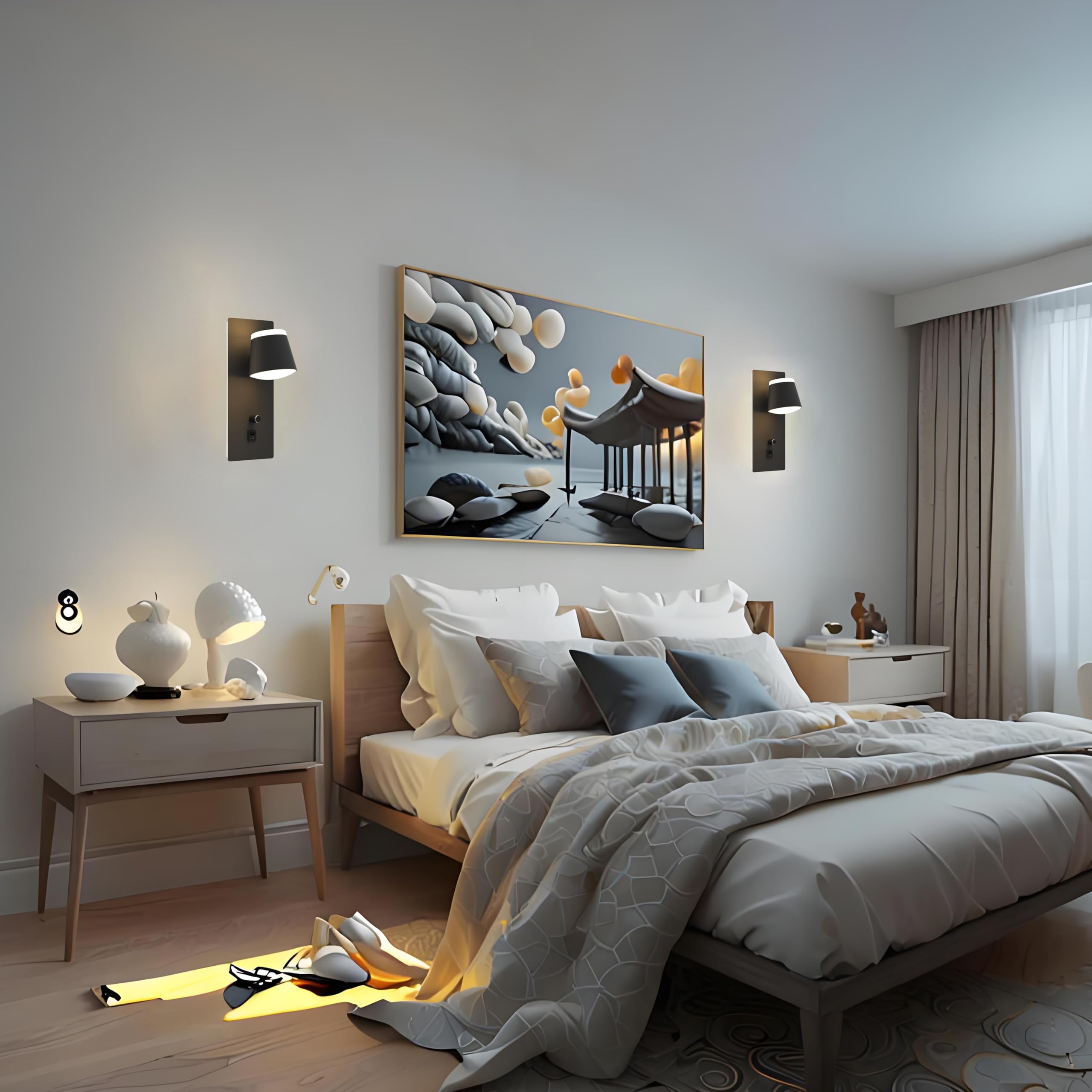 Sytmhoe Nachttischlampe Wandmontage mit Schalter USB C Dimmbar 16W 2 Stück | Schwarz matt 3000K Drehbar Wandleuchte Etagenbett, Kinderzimmer Leselampe mit Ladebuchse, platzsparende Schlafzimmer ohne
