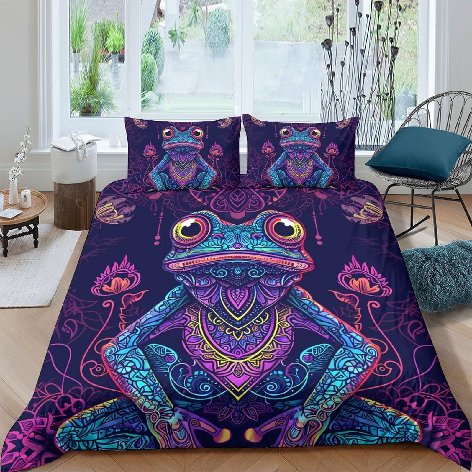 Ctjqhvkz Style-5 3D Printed Psychedelic Frog Fitted Sheet Microfiber Soft Washable Lotus Art Mattress Cover For Bedroom Dorm Decor Single（135X200cm）