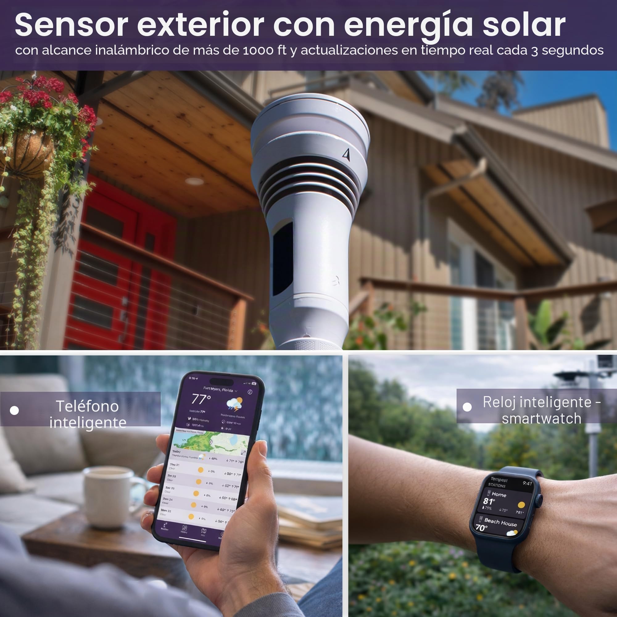 WeatherFlow Tempest Weather Station XS1DS1C2, Medidor de Viento Integrado, Medidor de Lluvia, Pronósticos Meteorológicos Precisos, Inalámbrico, Aplicación y Habilitado para Alexa