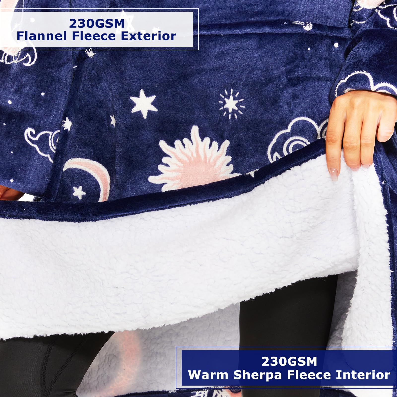 THREE POODLE Felpa Coperta Oversize con Cappuccio, Felpa Gigante Coperta Indossabile con Maniche, Coperta con Cappuccio Ultra Morbida e Calda, Cozy Hoodie Felpa Pile per Donna,Uomini e Bambini, Regalo