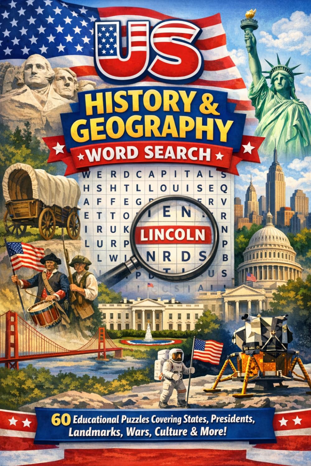 US History & Geography Word Search: 60 Educational Puzzles Covering States, Presidents, Landmarks, Wars, Culture & More for Students, Teachers, and Trivia Lovers