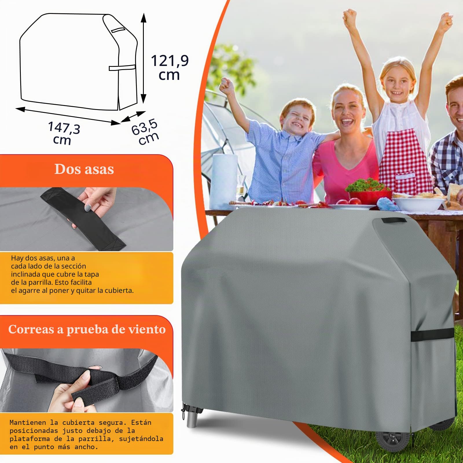GARPROVM - Funda para Barbacoa, Lona de Gas de 147 x 61 x 122 cm, Funda Protectora para Barbacoa Exterior 600D, Tejido Oxford Impermeable protección Solar, Barbacoa Cubierta para Weber, Char-Broil,