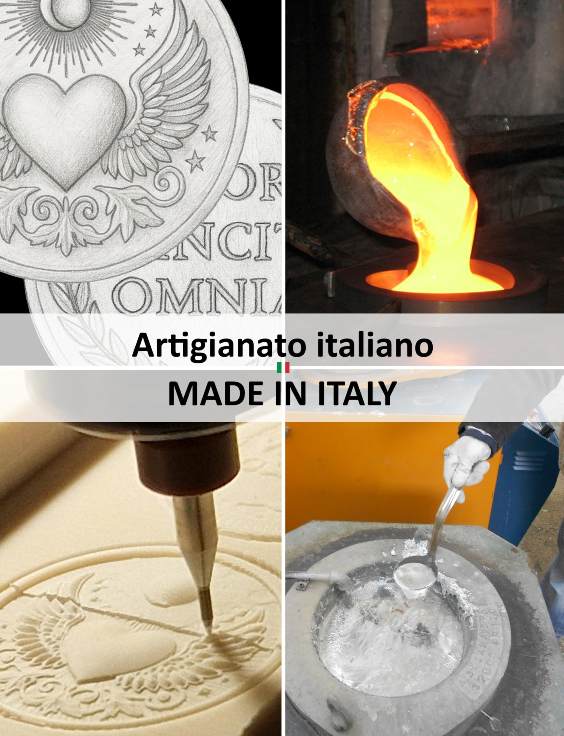 Pièce d’amour pour chance et protection: Amor Vincit Omnia. Idée cadeau femme, homme, maman, grands-parents, Saint-Valentin, anniversaires, occasions spéciales. Métal plaqué or. Made in Italy