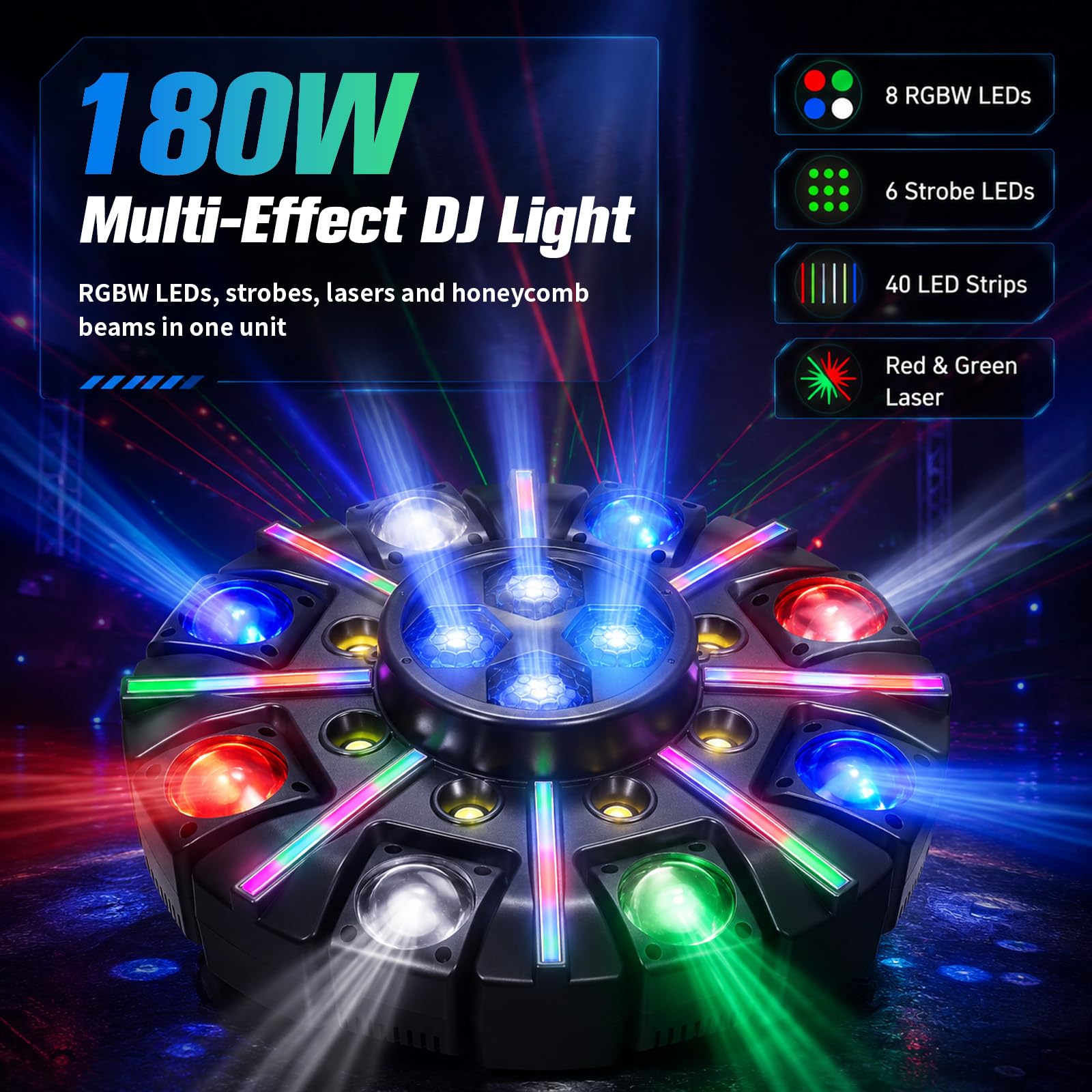 Moving Head LED Discolicht Partylicht, RGBW Bühnenlicht mit Fernbedienung | DMX512 (26 Kanäle), Sound Control DJ Licht, Disco Licht für KTV Disco Hochzeit Club Geburtstag Bühne DJ
