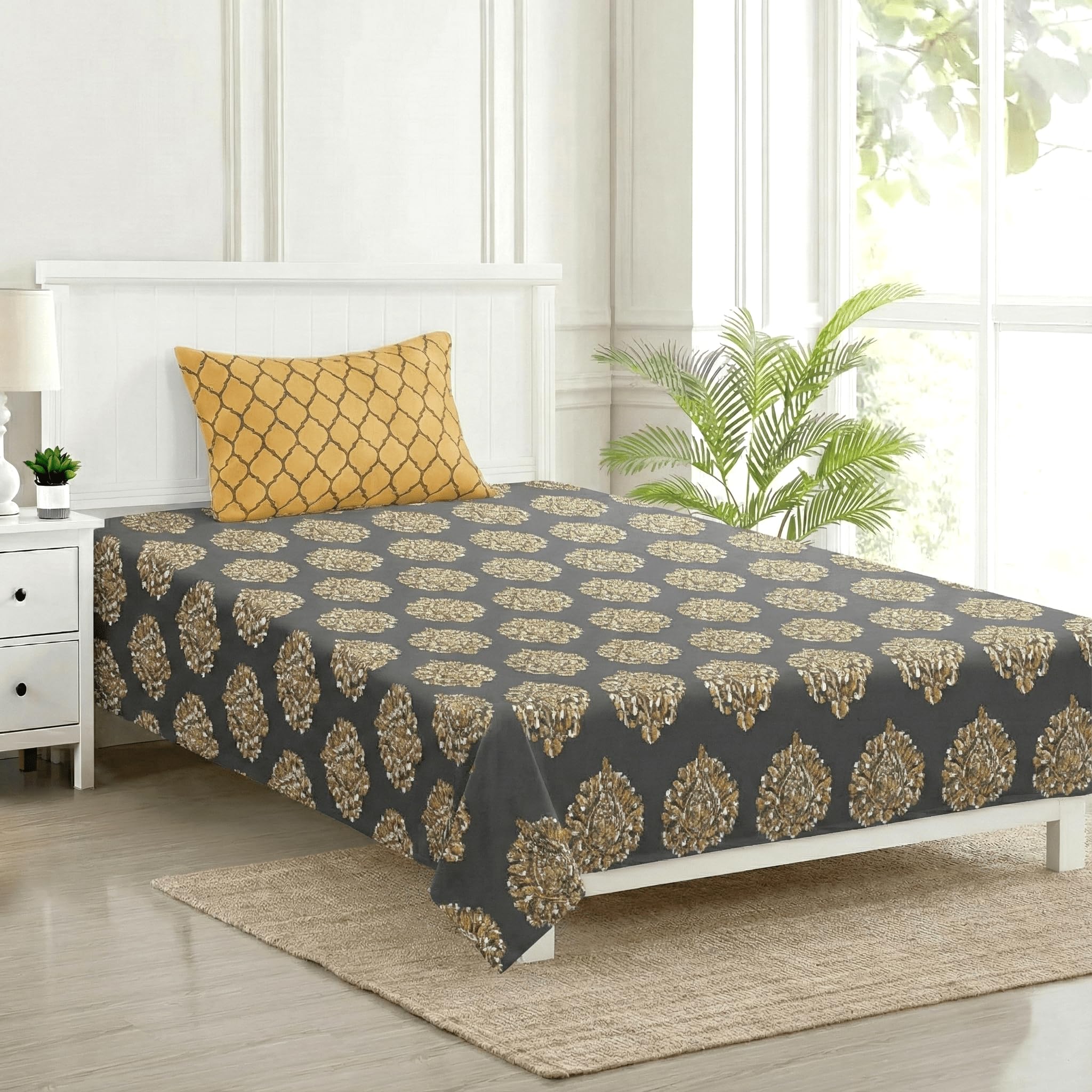 Trance Home Forest Green Cotton Queen Bedsheet Set -6