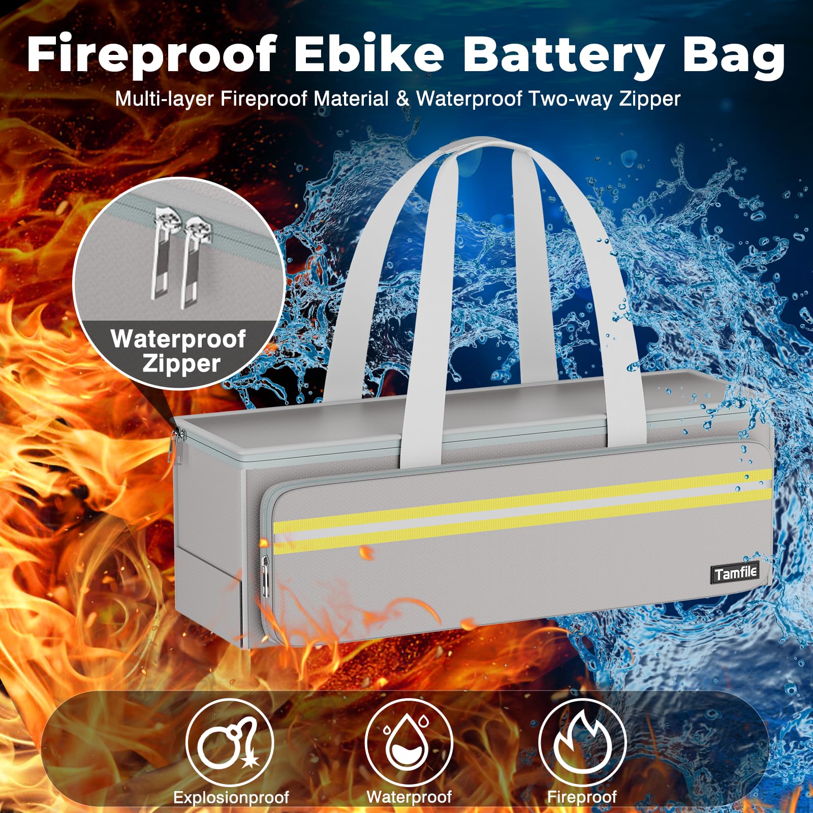 Tamfile Ebike - Custodia per batteria a 8 strati, protezione antincendio, impermeabile, anti-esplosione, protezione da Lipo, per stoccaggio, trasporto, carico
