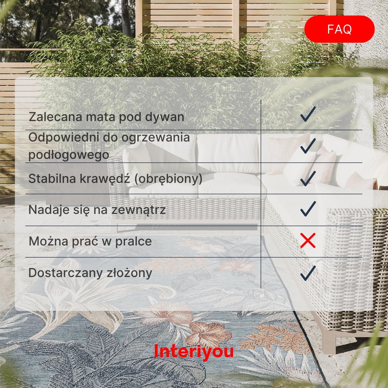 Interiyou dywan zewnętrzn Florenz - 160x230 cm Wielokolorowy - Odporny na warunki atmosferyczne, balkon, taras, ogród, kuchnia, odporny na promieniowanie UV, płaski splot
