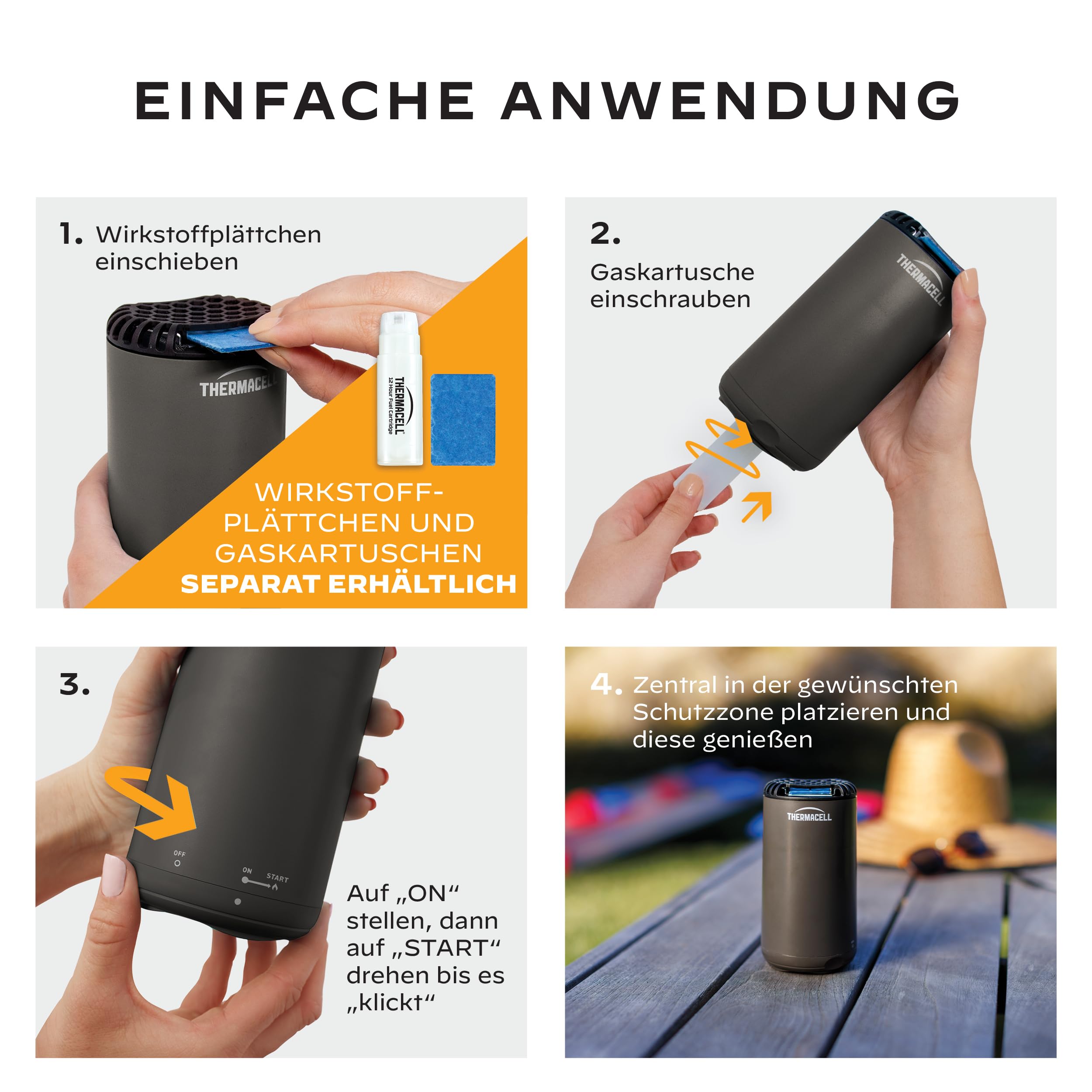 Thermacell Mückenabwehr Protect Basisgerät ohne Wirkstoffplättchen, innovatives Mückenschutz Standgerät in modernem Design, für Garten, Terrasse und Camping, Graphit