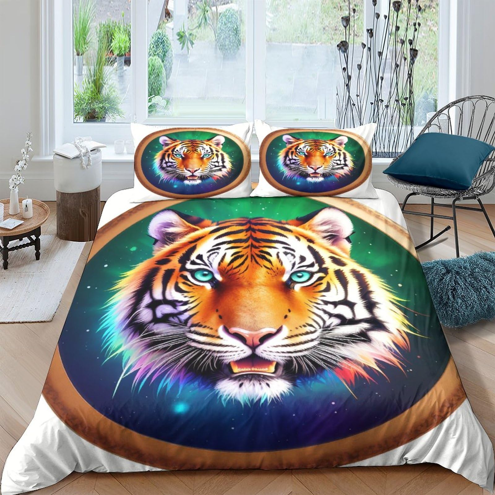 Housse de couette motif tigre impression 3D pour décorer une chambre king