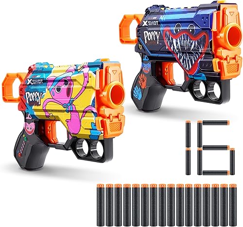 XSHOT Skins Menace Poppy Playtime Dart Blaster 2PK - Jumpscare + Kissy, 16 dardos por ZURU