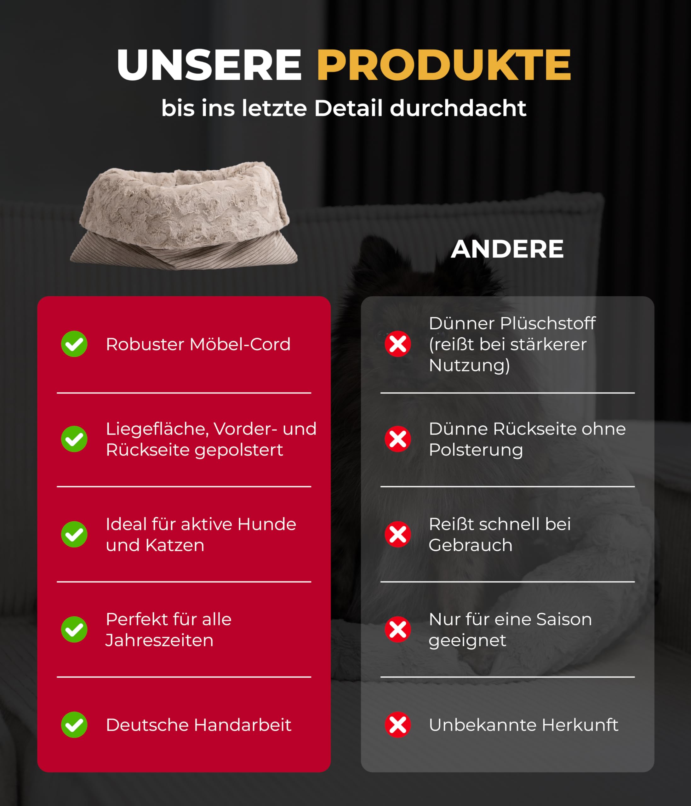 Schlupfsack Cord-Exklusiv – Vielseitige Kuschelhöhle für Hunde und Katzen – Waschbar – Made in DE (Beige/Sand, 65x90 cm)