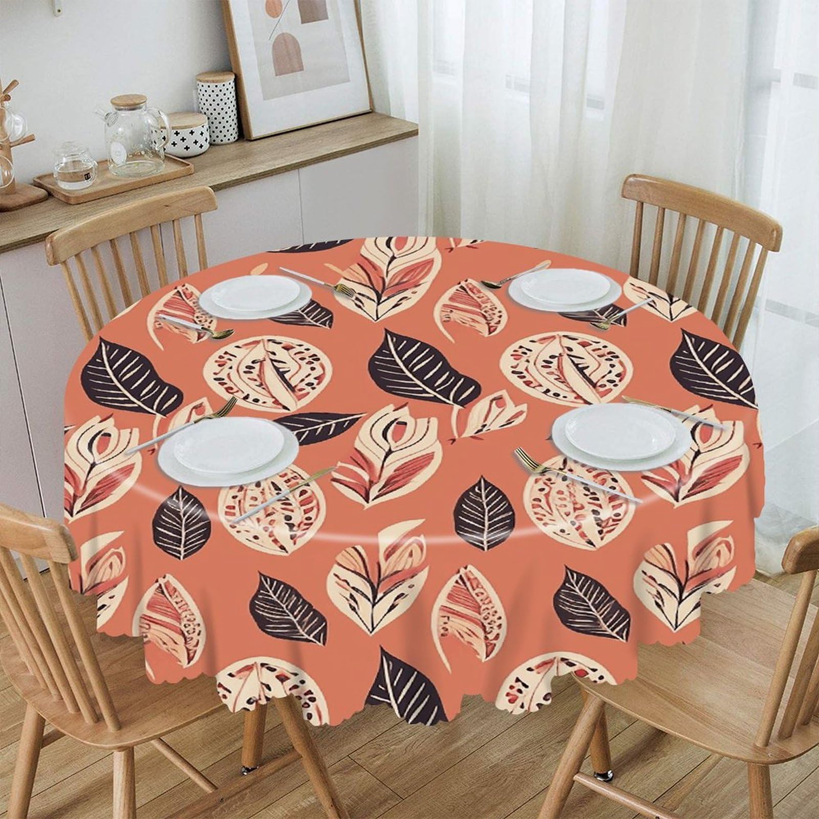 Adfgyerh Style Simple Leaves Table Cloth Easy To Clean, Home Decor Lace Design, Soft And Comfortable, Round Tablecloth Suitable For Homes, Restaurants, Hotels, Patio Tables, Etc.