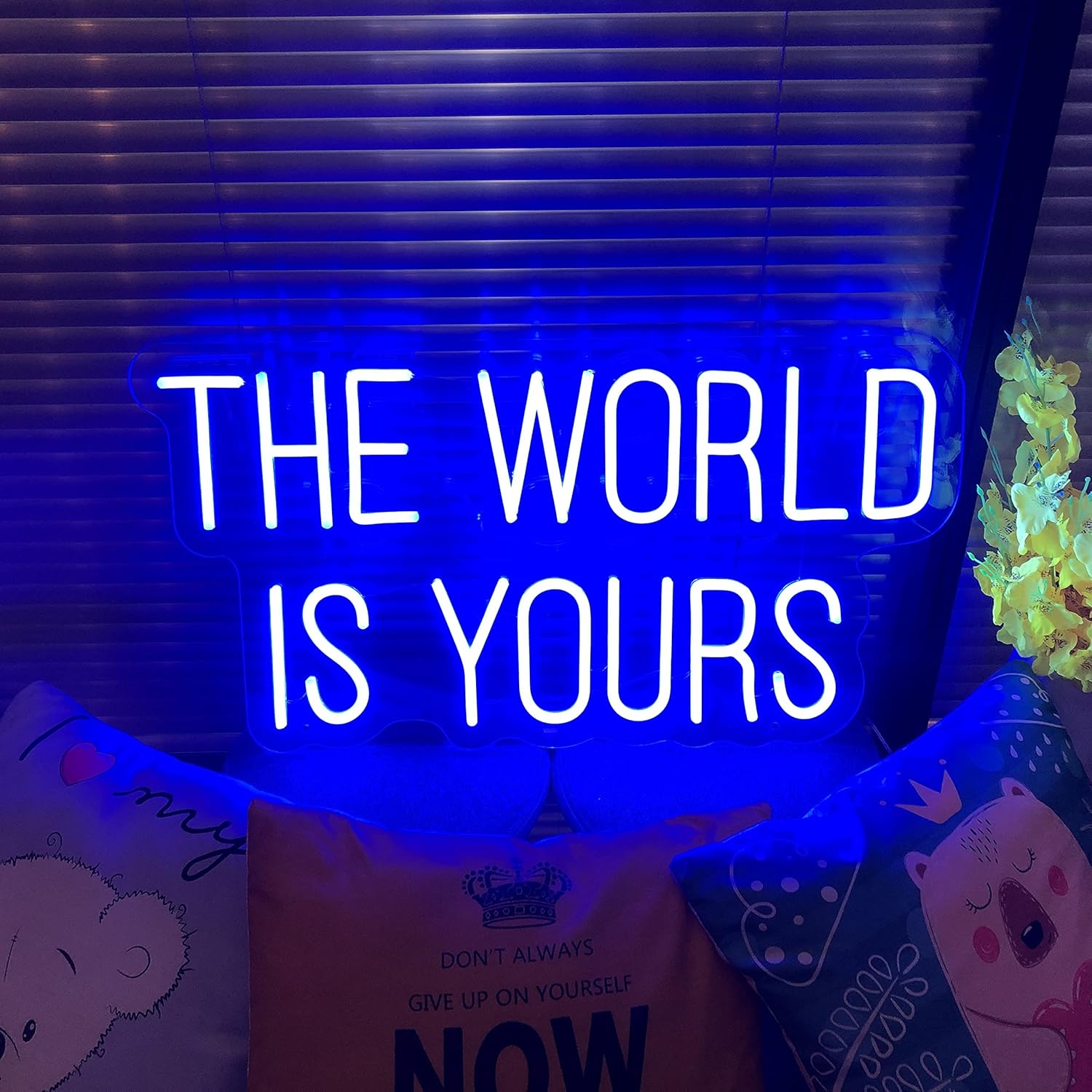 Neon Signs The World Is Yours-Transparent Acrylic Light Up Lights Sign Indoor Bedroom Room Decor Wall Led Neon Sign 15.7×7.8 IN Bar Christmas Party Wedding Girl Boy Living Room Office Blue