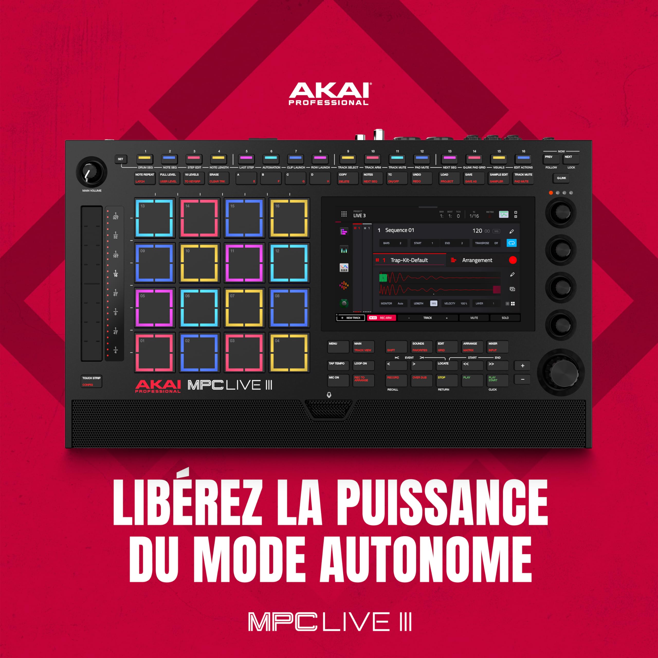 Akai Professional MPC Live III Centre de Production Musicale Portable Autonome avec Pads MPCe, Séquenceur, Écran Tactile, Micro, Enceintes Stéréo, Interface Audio, Wi-Fi, Bluetooth, Batterie