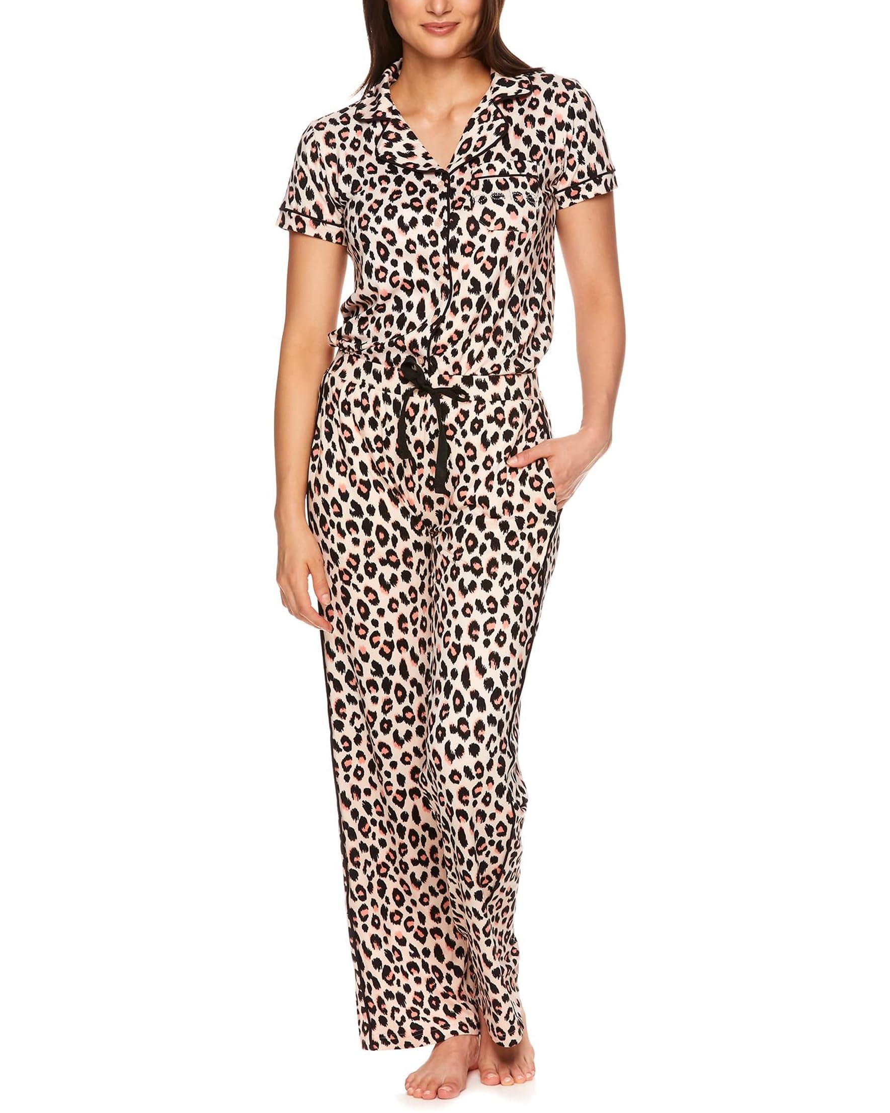 bebe Womens 2 Piece Bridesmaid Pajamas Set Short Sleeve Button Down Shirt and Pants