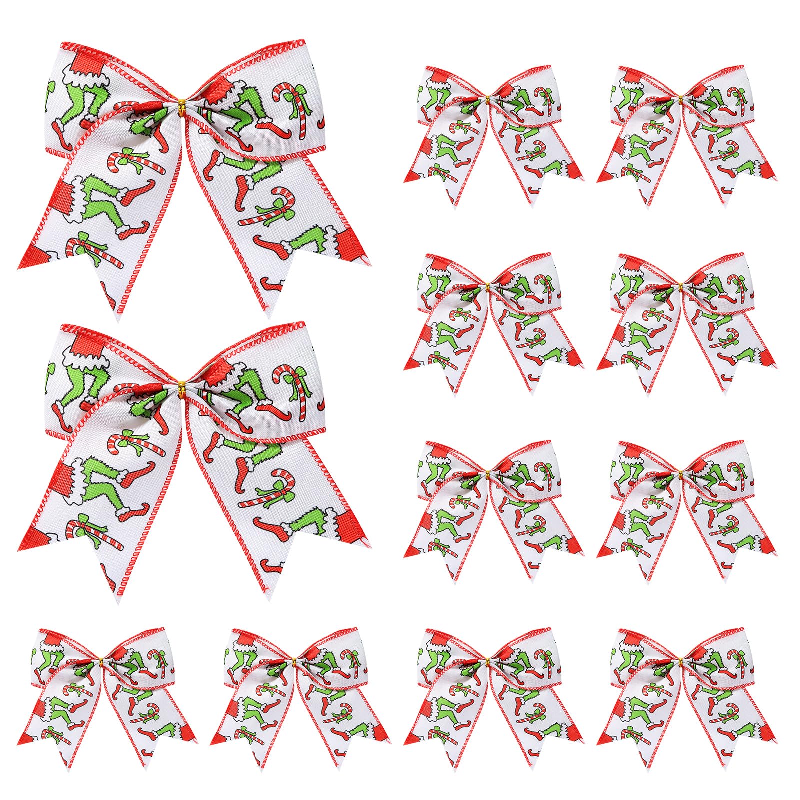 12 Pcs Christmas Bows Decorations Large Christmas Tree Bows Xmas Wreath Ribbons Ornaments Halloween Party Gift Decor Red Green