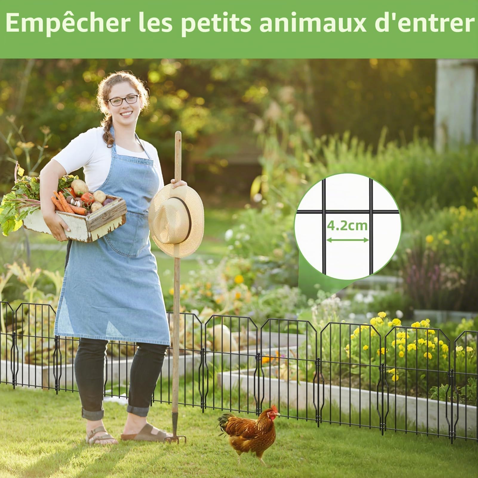 WELDUN Lot de 25 clôtures décoratives en métal pour chiens, parterre de fleurs et barrière pour animaux, pour lapin, chien, cour, terrasse, décoration extérieure
