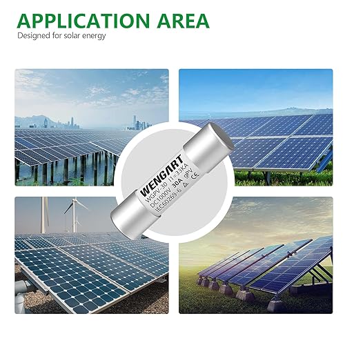 Miniatura 4 de Wengart Fusibles solares WGPV-30, DC1000V 30Amp, 0.394x1.496 in, I133kA, fusibles fotovoltaicos rápidos para aplicaciones fotovoltaicas solares, 10
