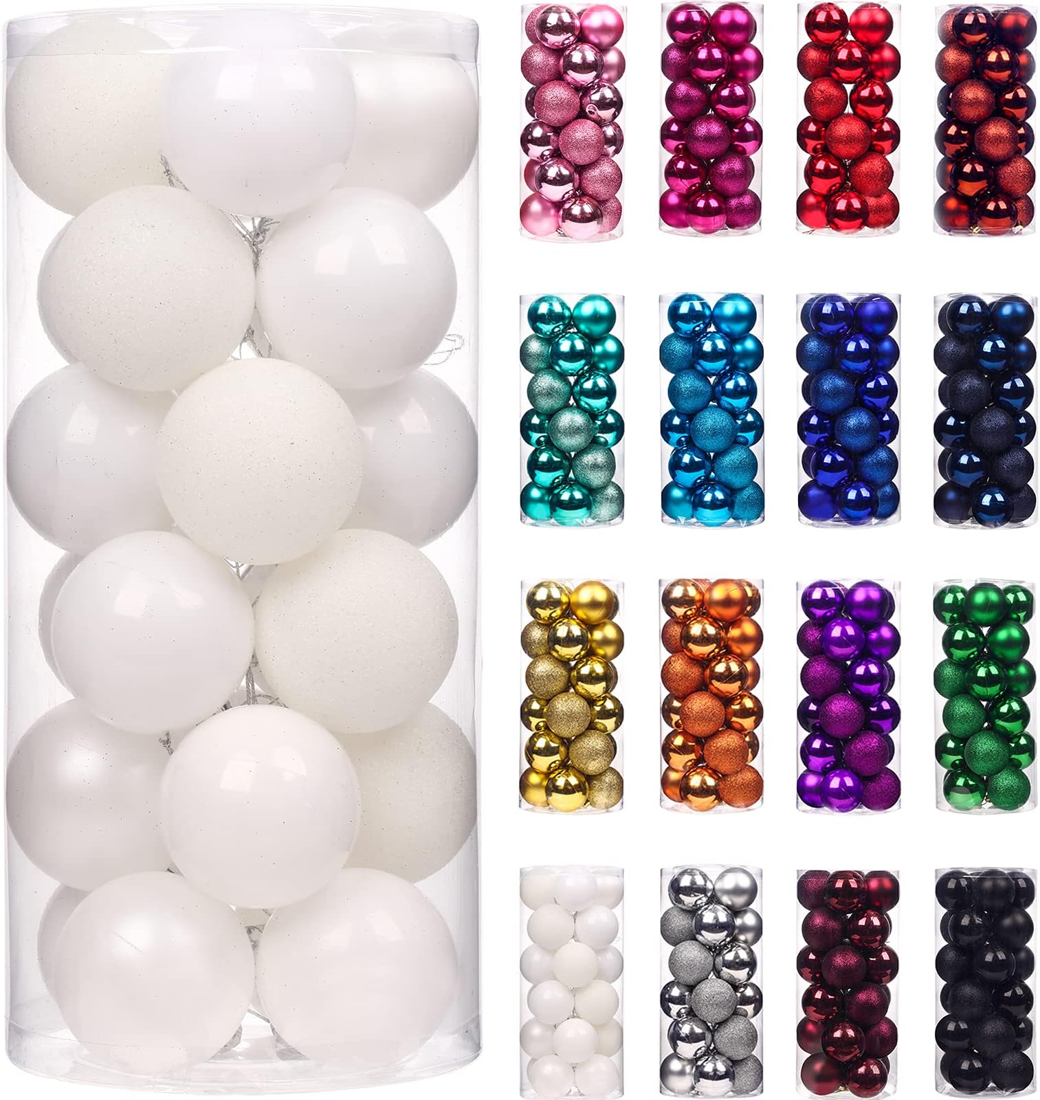 Emopeak 24Pcs Christmas Balls Ornaments for Xmas Christmas Tree - Shatterproof Christmas Tree Decorations Hanging Ball for Holiday Wedding Party Decoration (White, 1.57"-4.2CM)