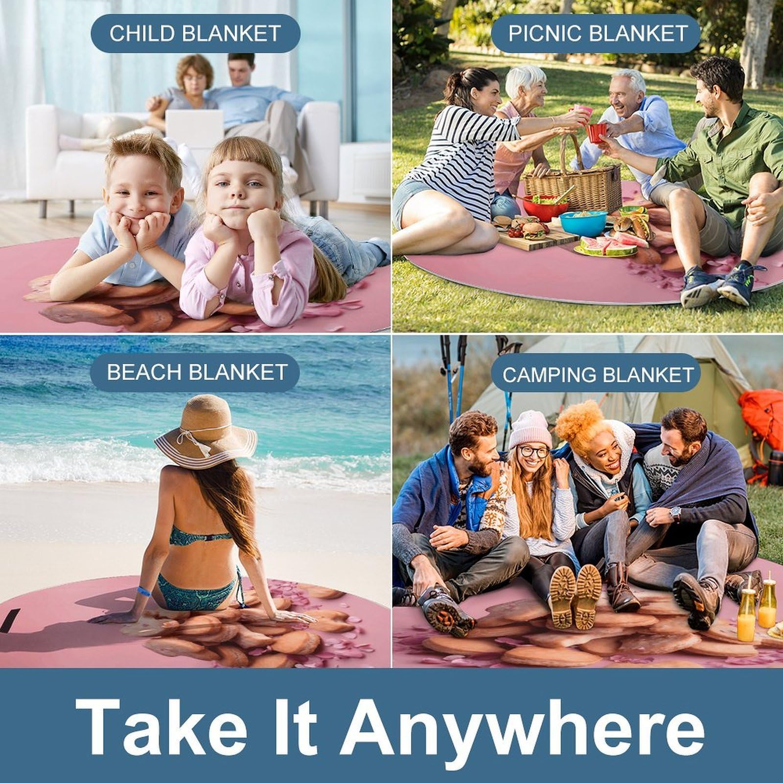 Koce piknikowe z jedzeniem w stos, okrągłe, składane, lekkie, plażowe, wodoodporny, na zewnątrz, na wiosnę, lato, kemping, do parku, trawy podróżnej