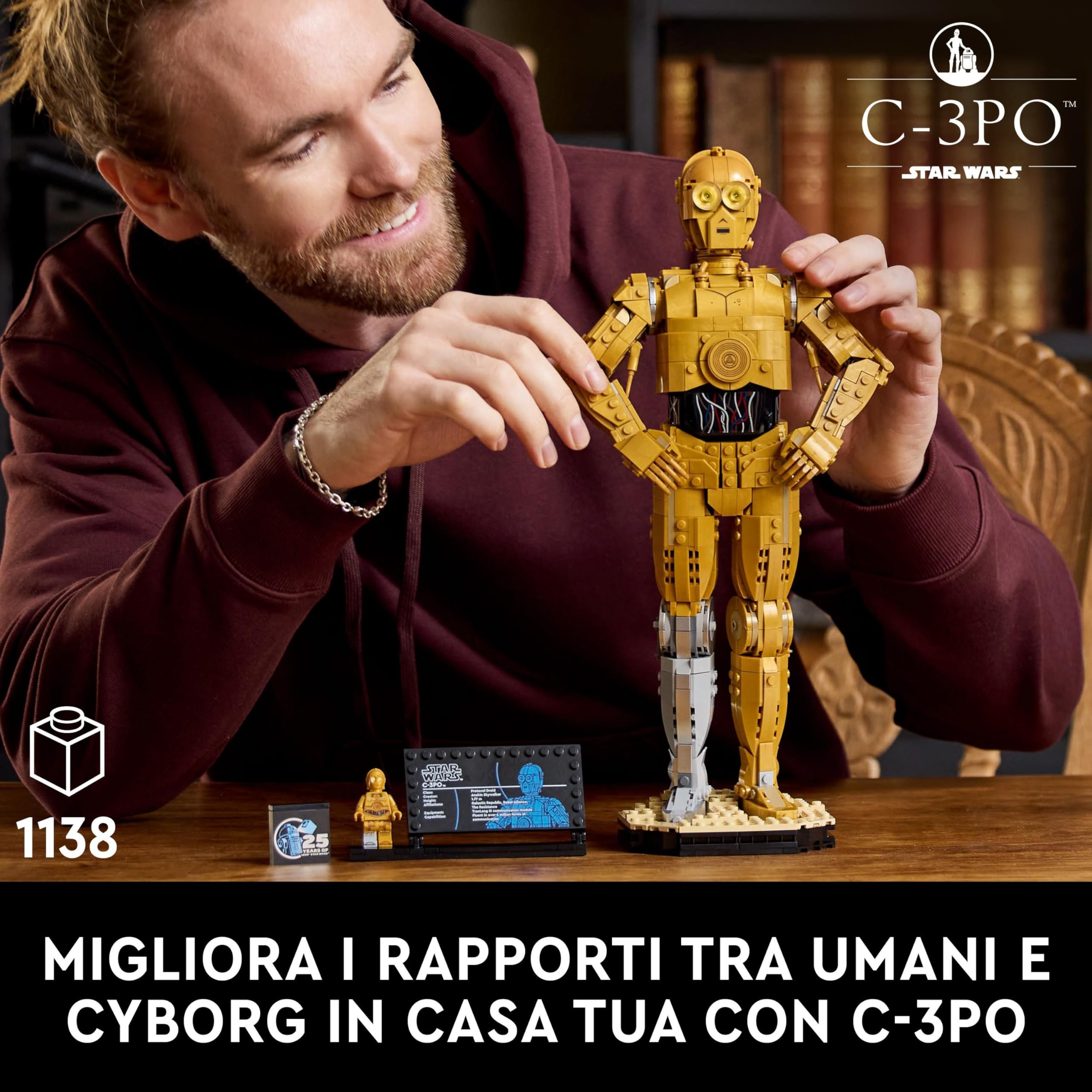 LEGO Star Wars 75398 C-3PO - Modellino di Droide da Costruire - Kit Modellismo per Adulti da Esposizione e da Collezione - Include Supporto, Targa Informativa e Minifigure - Idea Regalo per i Fan