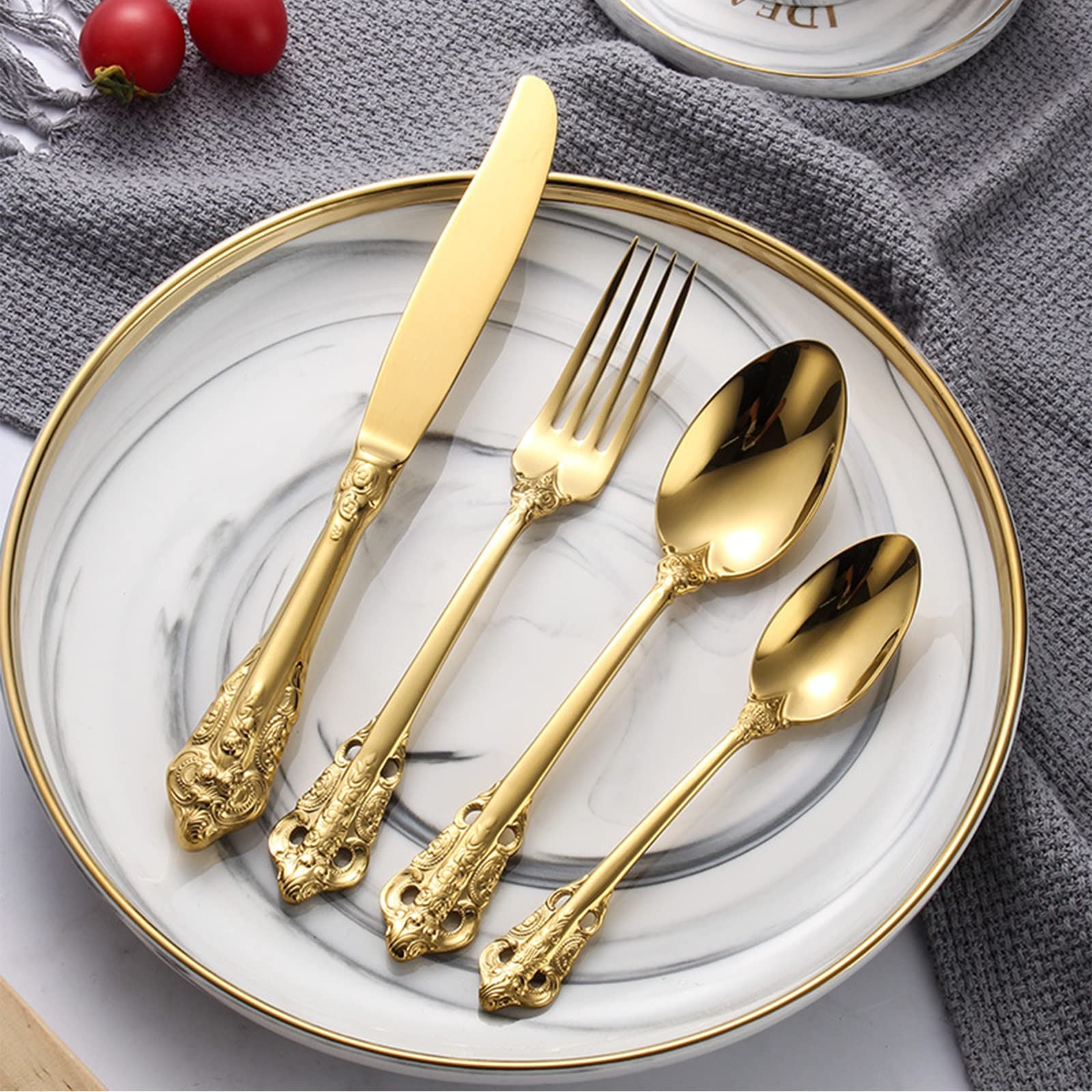 Besteck-Set, Edelstahl-Besteck-Set für 1 Personen, Geschirr-Set für Zuhause/Küche/Party, hochglanzpoliert, spülmaschinenfest,Gold (Gold)