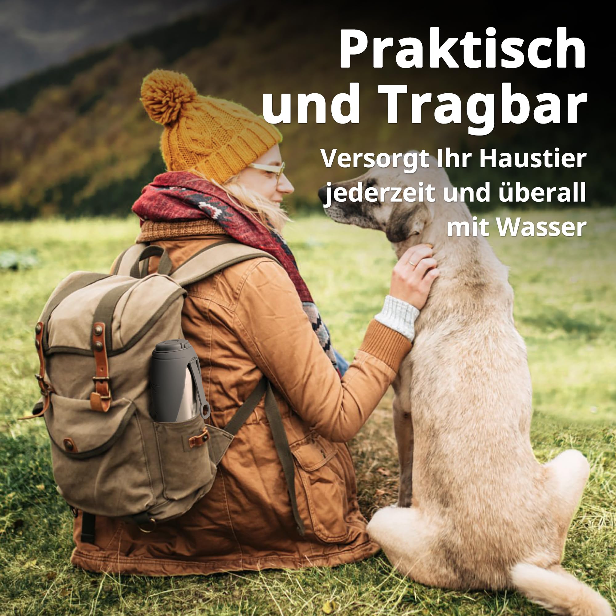 Hunde Trinkflasche für Unterwegs, 750 ml Isolierte Edelstahl Hundetrinkflasche, Tragbare Wasserflasche Hund, Doppelwandig Vakuum Isolierte