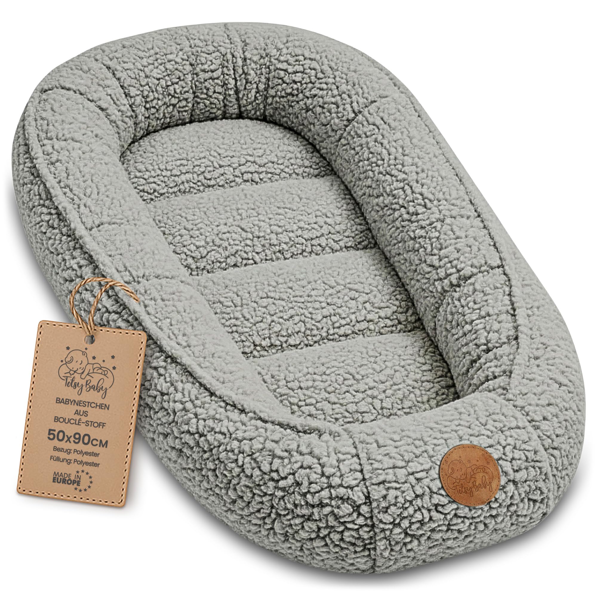 Totsy Baby Couffin Cocon Nid Bébé Réducteur de Lit Boucle - Babynest Portable pour Berceau Couchage Enfant Douillet Câlin Garçon Fille Nouveau Né Nido Gris Clair