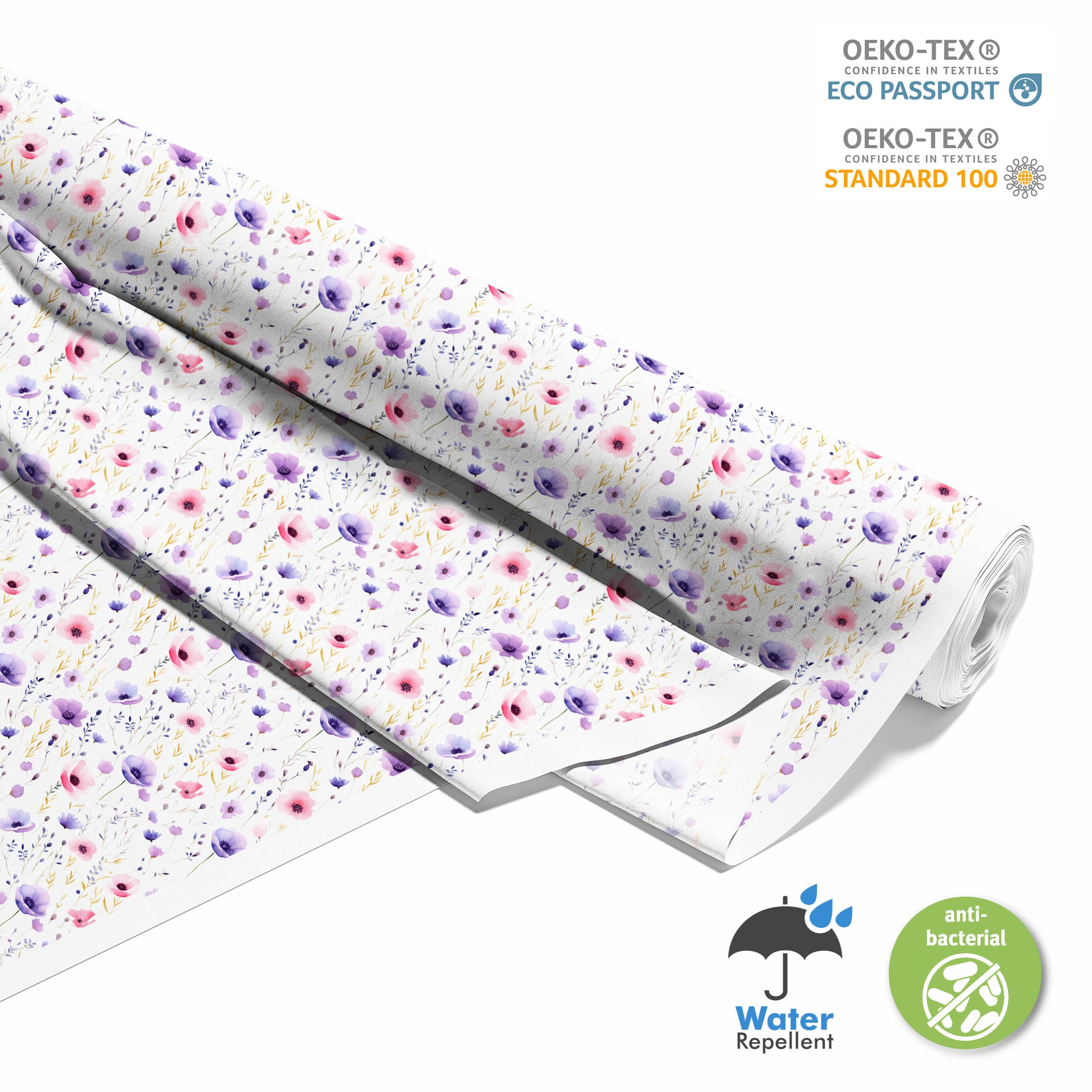 HEKO PANELS Stoff Oxford Wasserdichte Meterware Canvas-Stoff Polyester Nähstoff Dekostoffe Handwerken Wasserabweisend Blickdicht Pflanzen Blumen Aquarell Wasserfarbe 5 Meter 155 x 500 cm DX2503