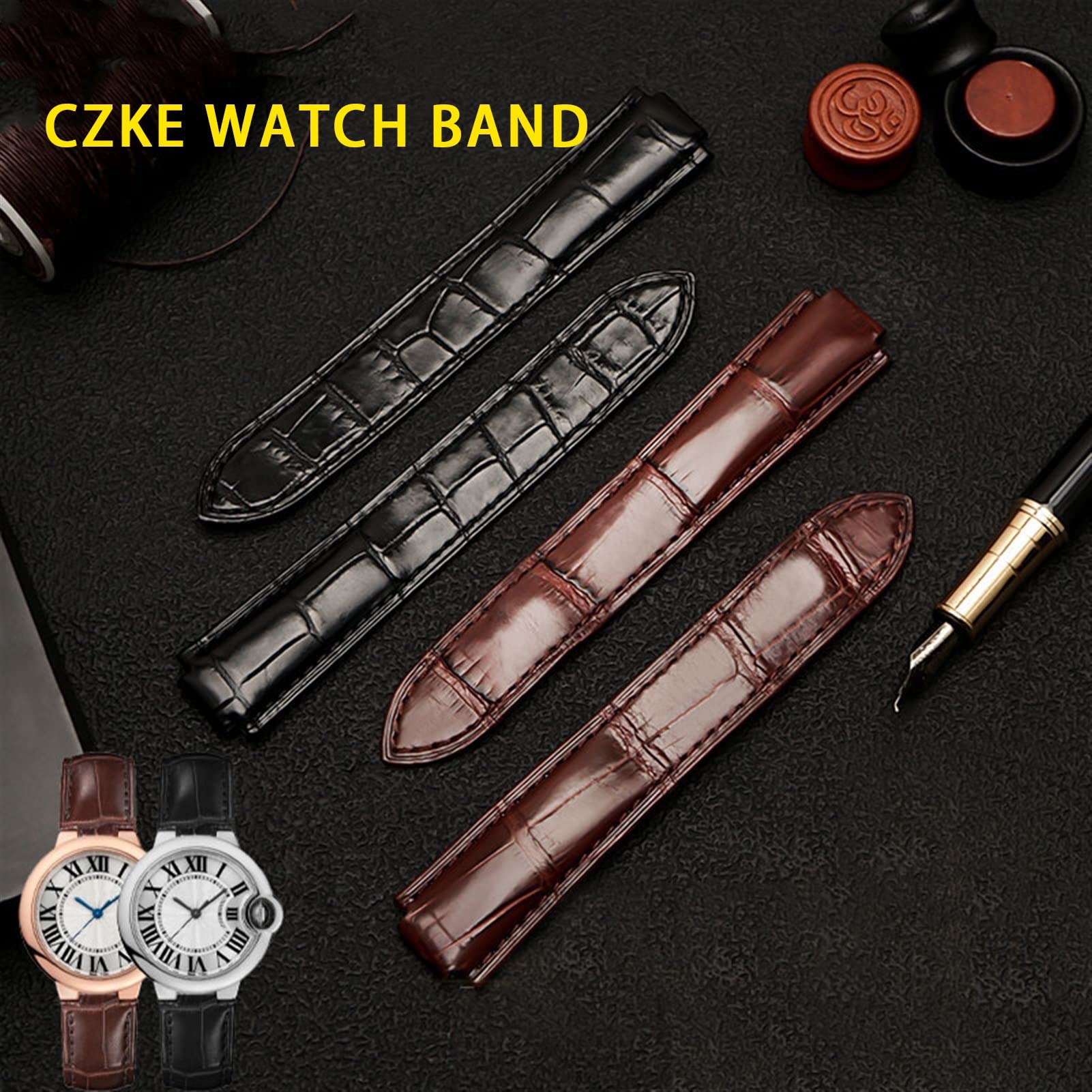 Krokodyle Skin Watchband Opaska na rękę 20 * 12 mm 18 * 11 mm czarne brązowe paski z składaną klamrą