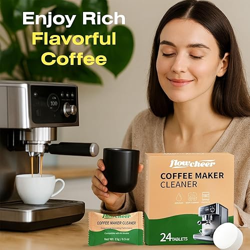 Miniatura 3 de flowcheer Paquete de 24 tabletas limpiadoras y descalcificadoras para cafetera, compatibles con Keurig, Nespresso, Jura, Breville, Ninja, cafetera
