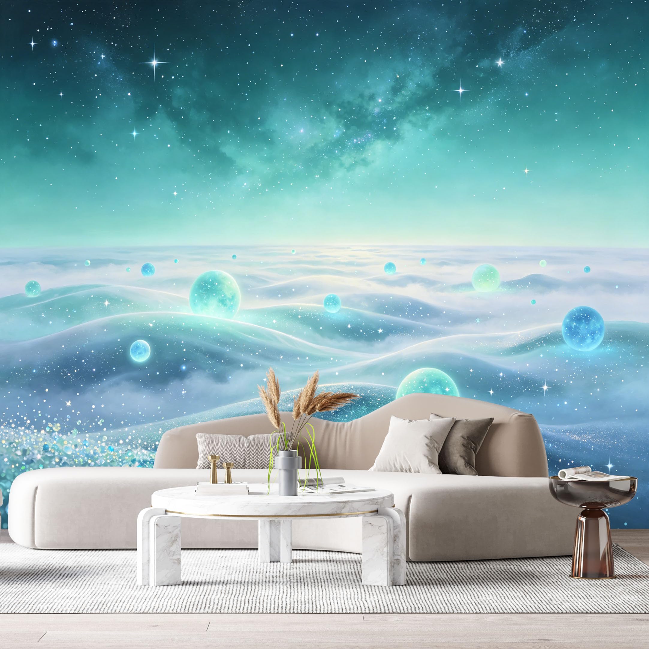 Custom Size Wall Murals Abstract Galaxy Nebula Glowing Orbs Starry Night Sky SelfAdhesiveWall Fabric Removable Wallpaper Wall Decor for Living Room Bedroom Bathroom