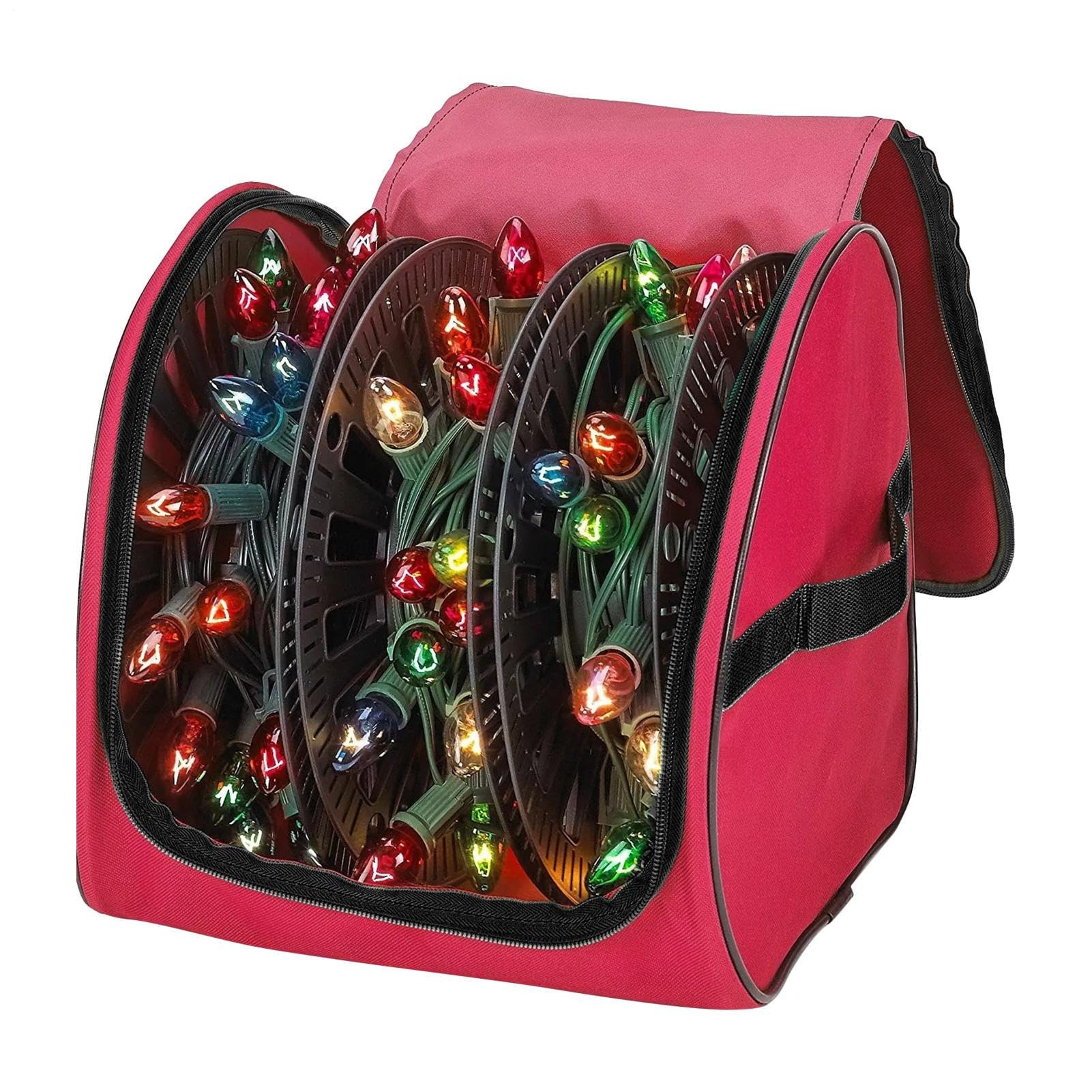 Aufbewahrung für Lichterketten | Robuster Organizer mit 3 Spulen – wasserdichter Aufbewahrungsbehälter für Girlanden, für Haus, Dachboden, Garage, Weihnachtszeit