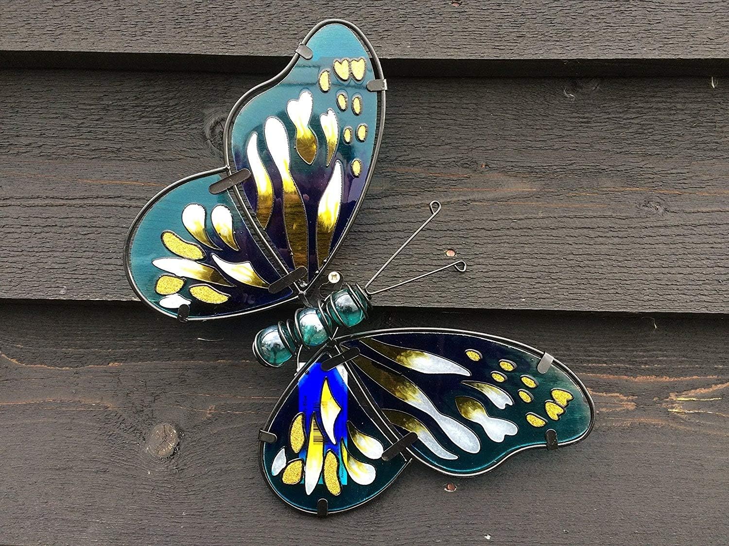 Fountasia Beautiful Metal With Blue & Gold Glass Wings Butterfly Wall Decor Home & Garden 29cm