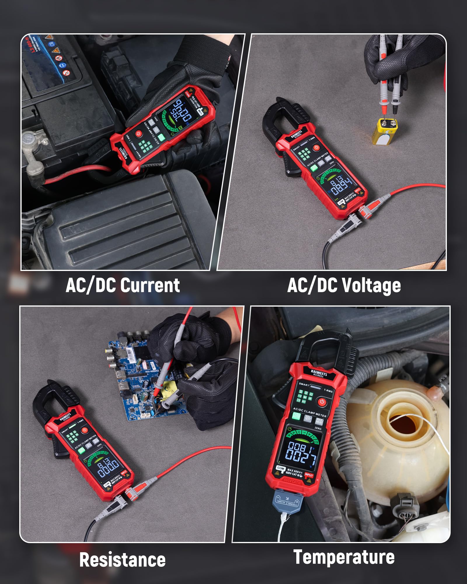 KAIWEETS Zangenmessgerät AC/DC Zangenmultimeter mit Auto-Modus, True RMS, NCV-Erkennung, Einschaltstrom, Frequenz, 6000 Counts Digitalmultimeter KC602s