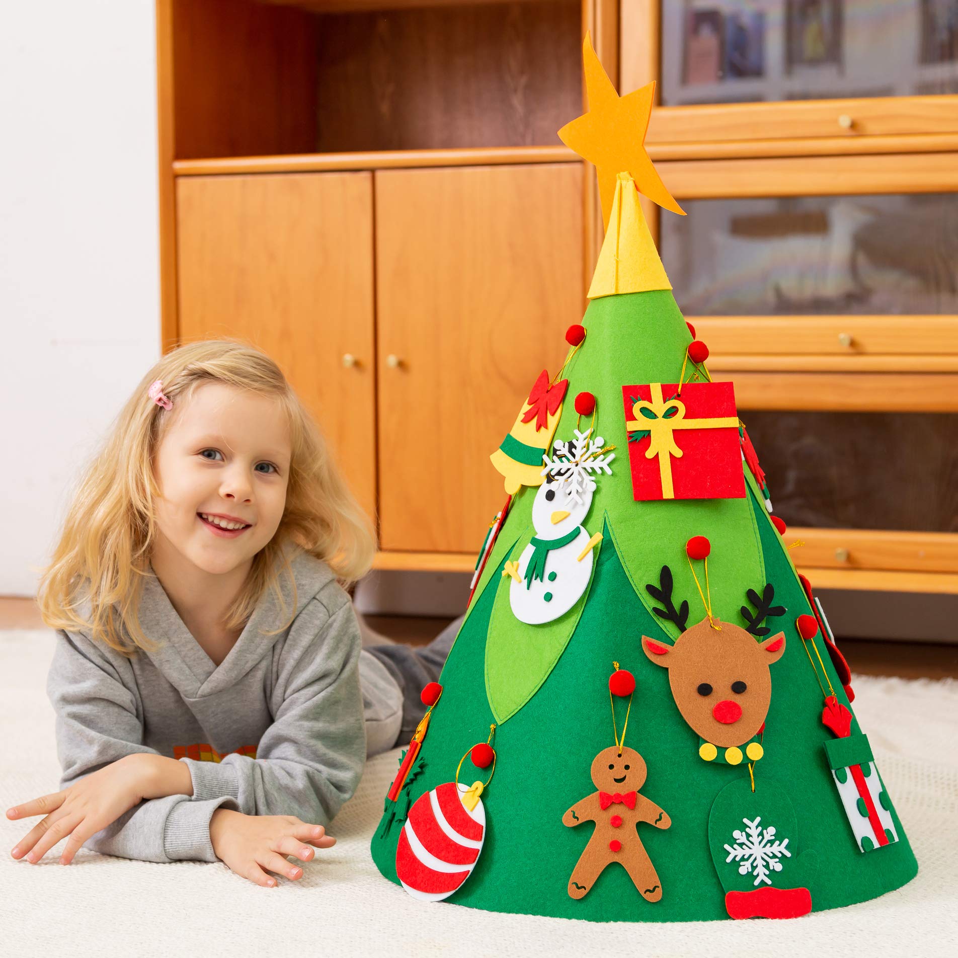 フェルトオーナメント付きクリスマスツリー クリスマスツリーセット フェルト収納袋・フェルトオーナメント