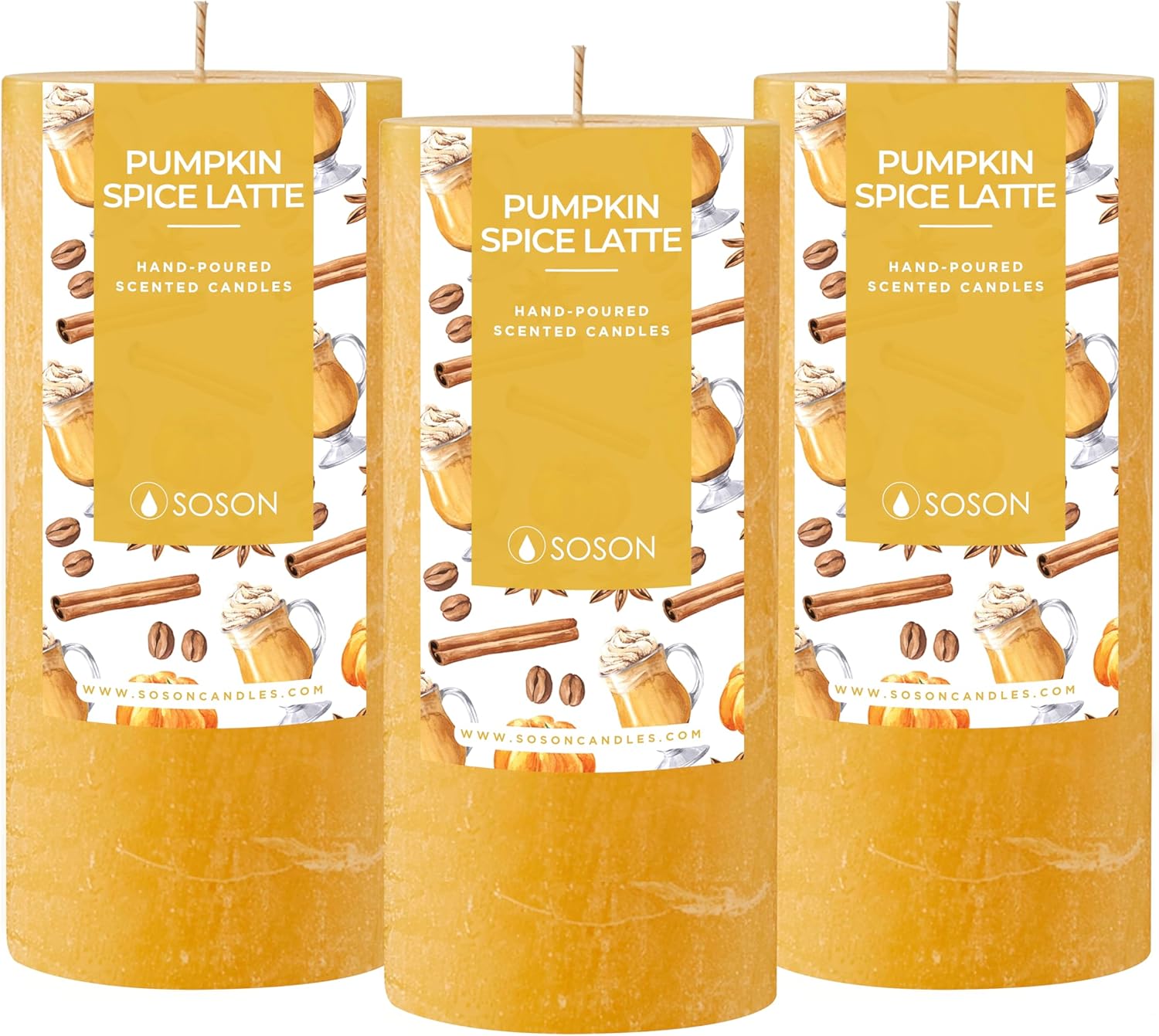 Simply Soson Pumpkin Spice Candle, 3x6 inch Set of 3 Pumpkin Latte Candles Scented, Fall Soy Candle, Pumpkin Scented Candles, Pumpkin Candles Scented Pumpkin Spiced Latte 3x6