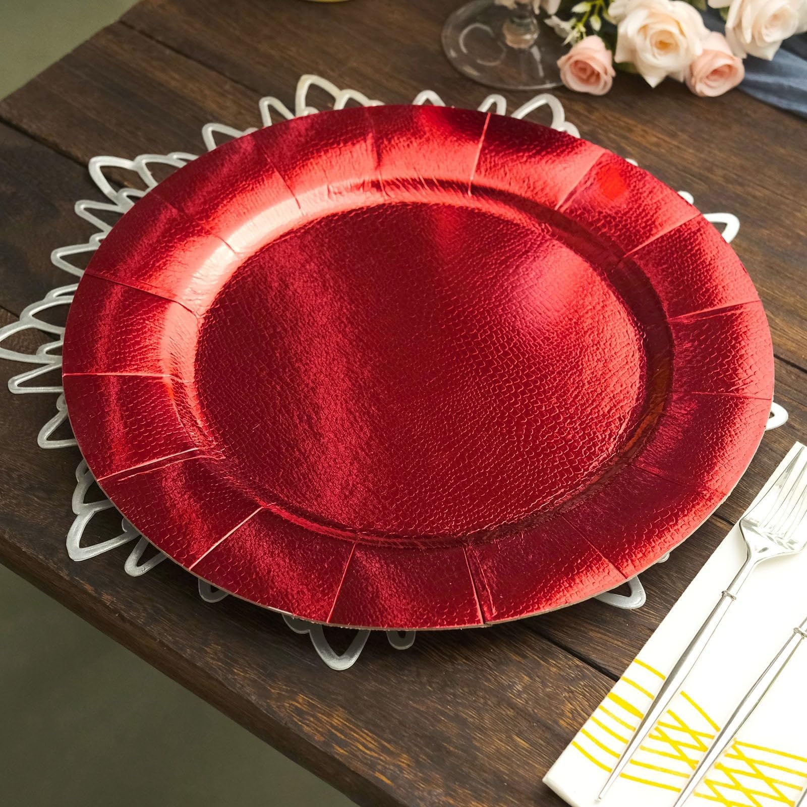 Efavormart 10 Pack 13" Gold Textured Disposable Square Serving Trays, Leather